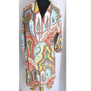 J. McLaughlin Blue Yellow Paisley Fx Wrap Dress